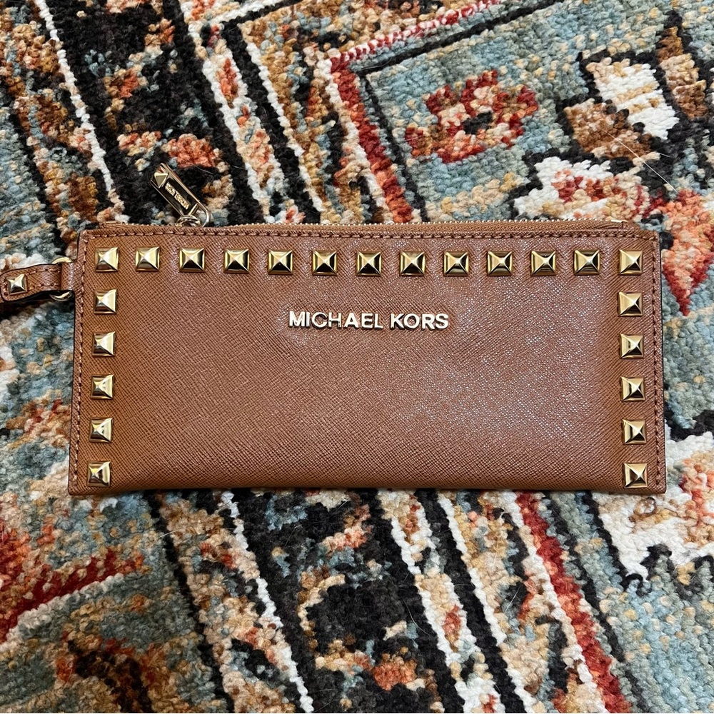 Michael Kors Brown Leather Studded Clutch